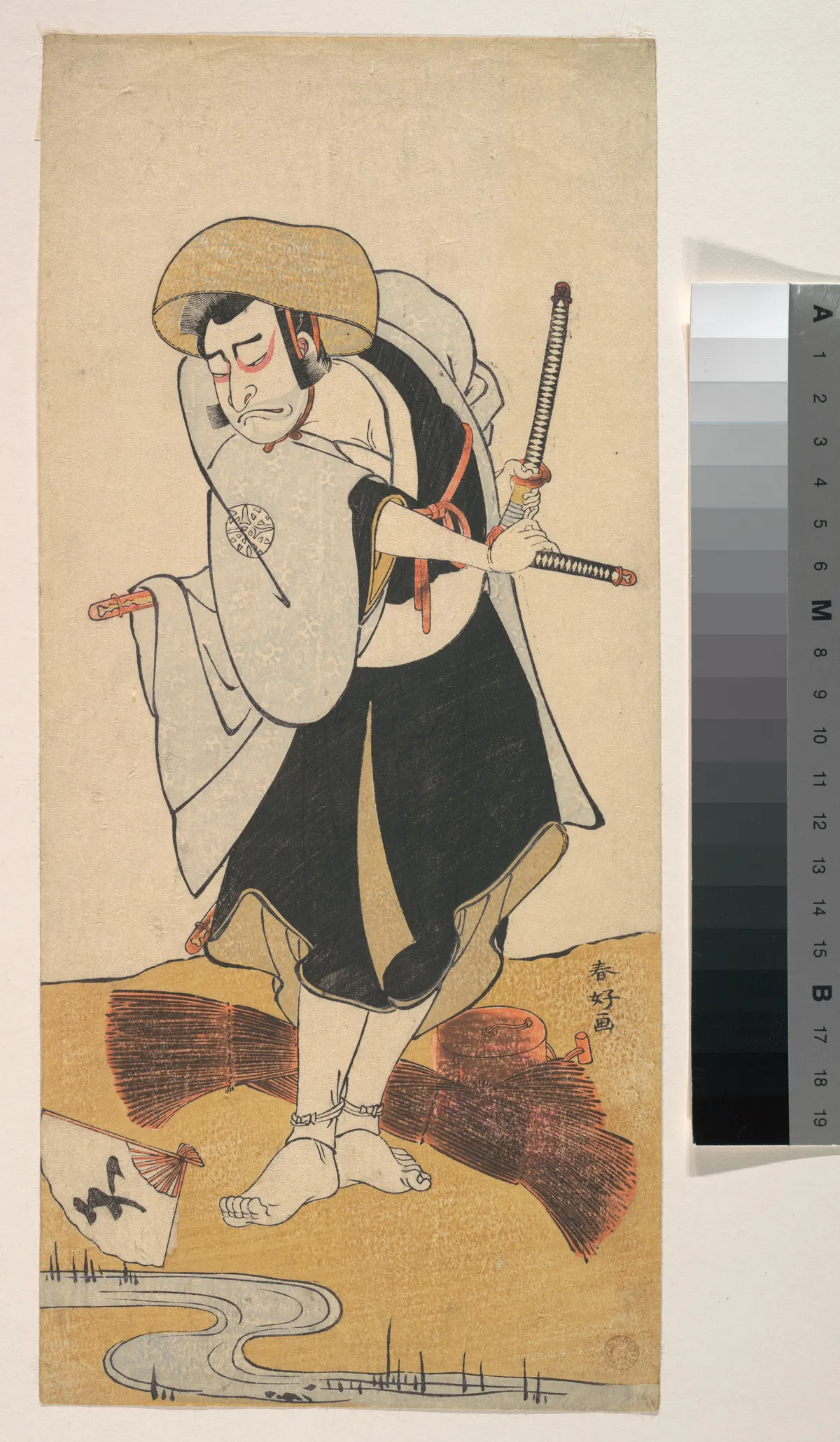 The First Nakamura Nakazo as a Ronin Samurai Attired in a Black Kimono